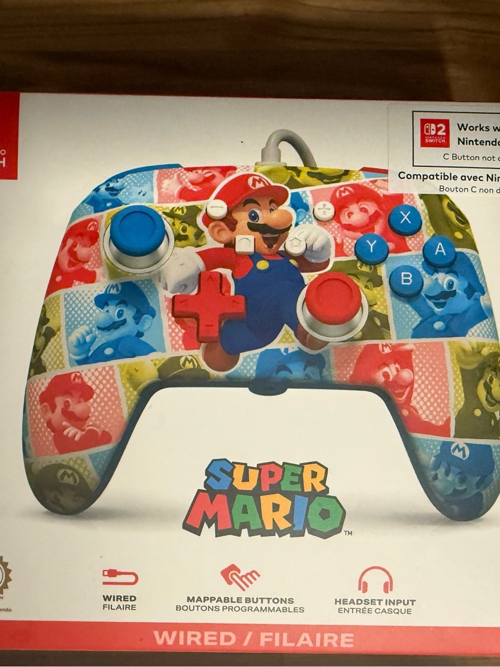 Super Mario Switch Wired Controller - Colorful Red, Blue, Yellow Design